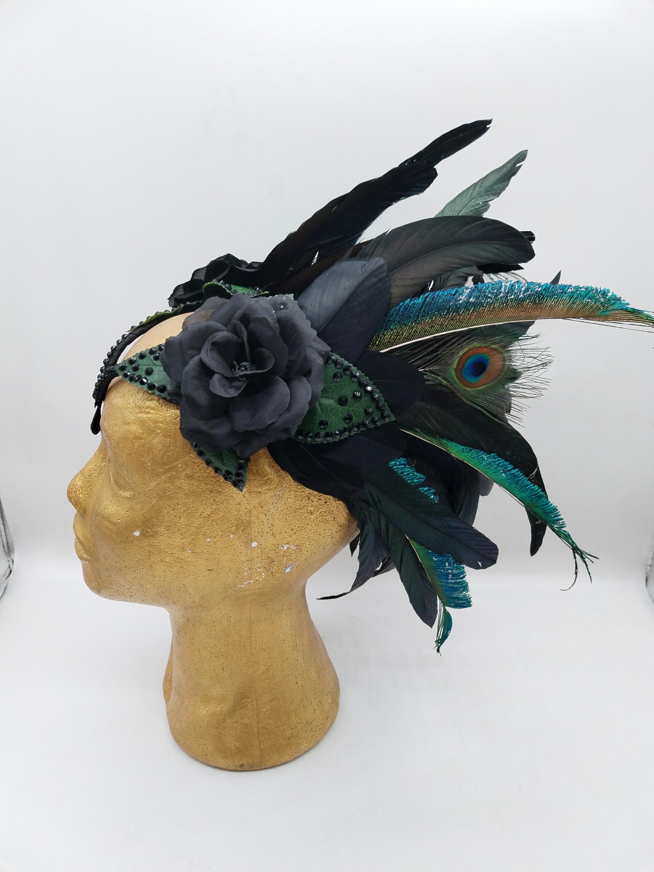 Black Rose Feather Headband Crystal Crown Black Rose Feather Crown - Etsy main image 3