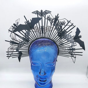 Halloween headpiece with bats and rhinestones. Halloween costume. Day of the dead headpiece. Black Halloween crown. Party headpiece.