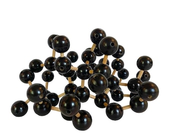Mid Century 1960s Cool Large MOLECULAR MODEL / Black Wooden Spheres With Natural Wooden Rods / Atomic Style Objet d'Art / Fab MCM Display!