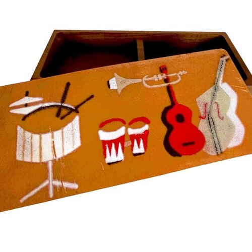 Mid Century (50s) Cool ERNEST SOHN Enamel, Copper and Walnut Sectioned BOX / 9-5/16