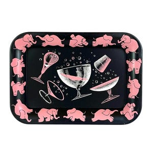 Vintage 1950s PINK ELEPHANTS Bartender's Small Cocktail Tip TRAY / 6-3/4" x 4-3/4" / Retro Barware / Fab Mid Century Bar Cart Style
