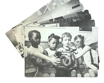 Vintage 1960s Set of 7 Black and White PHOTOGRAPHY POSTER BOARDS of New York City Elementary School Students / 21-1/4" x 14-3/4" / Rare Find