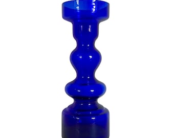 Mid Century Cobalt BLUE Hoop Ring Design GLASS VASE / 7" x 2-1/2" / Retro Vase Style / Vintage Vase Collector / Rare Find!