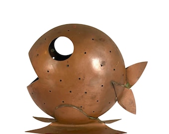 Vintage Napier Copper FISH TOOTHPICK HOLDER / 5-1/4" x 5-1/2" / Mid Century Mod Appetizer Server / Bar Cart Style / Charcuterie Board Style