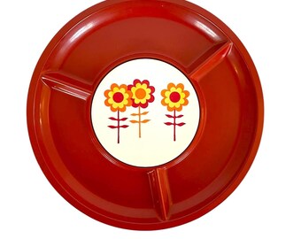 Vintage 1960s MELAMINE SERVING TRAY with Ceramic Tile Insert / 13-1/4" / Retro Serving Ware / Cool Flower Power Design / Entertaining Style!