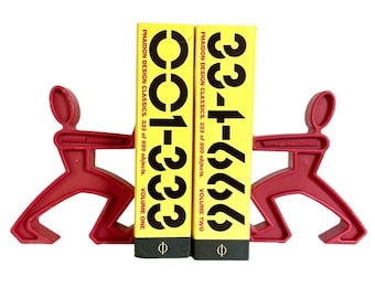 Vintage Set of Two DARK RED Rubber Black + Blum "James The Bookend" BOOKENDS With Stainless Steel Bases / 7-1/2" x 8-1/2" / Fab Display!