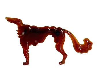 Vintage 1940s BAKELITE Borzoi Russian WOLFHOUND Amber Colored BROOCH / Designed by Don Manning / 4-1/2" x 2-1/2" / Fab Art Deco Style!