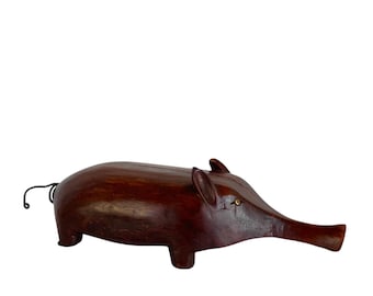 Vintage Hand Crafted WOOD Large PIG SCULPTURE / Folk Art Display / 18-1/2" x 6-1/2" / Pig Lover / Pig Collector / Folk Art Collector