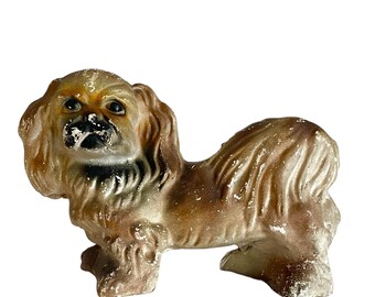 Vintage 1940s Painted CHALK WARE Carnival Prize PEKINGESE Dog Figure / 10-1/4" x 7" / Dog Lover / Chalk Ware Collector / Fab, Fun Display!