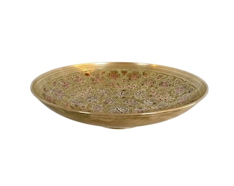 Vintage Intricately Painted BRASS FOOTED BOWL / Made in India / Boho Style / Catchall Dish / Fruit Bowl / 9-3/4" x 2-1/2" / Fab Display!