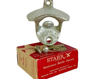 Vintage 1950s Starr "X" Die-Cast Zinc STATIONARY BOTTLE OPENER in Original Box / 3-1/4" x 2-3/4" / Wall Mount Beer and Soda Bottle Opener