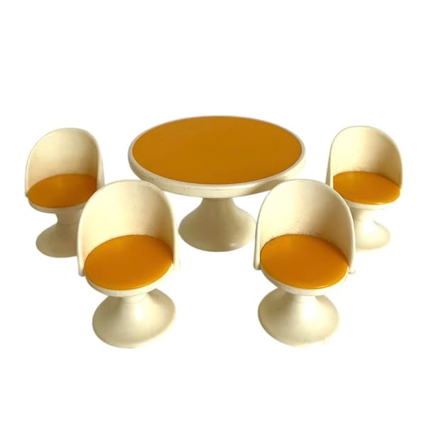 Vintage 70s Fisher-Price MINIATURE Tulip TABLE and CHAIRS Set / Mid Century Dollhouse Furniture