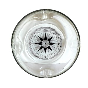 Vintage MARiNER'S COMPASS Clear Glass With Black Lettering ASHTRAY / Trinket Dish / Nautical Decor / Boating Lover / Vacation Home Decor