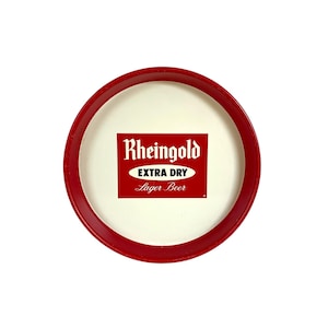 Retro (70s) RHEINGOLD Extra Dry Lager Beer METAL Advertising TRAY / Good, Used Condition / 13&quot; Diameter / Vintage Barware / Bar Cart Style!