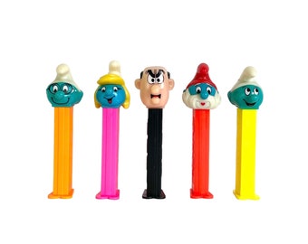 Vintage 1980s Collection of SMURF PEZ DISPENSERS / Brainy, Smurfette, Gargamel, Papa and Smurf / Fab Retro Pez Collectibles / Smurf Lover!