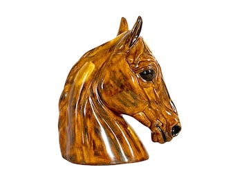 Vintage 1960s Bilmarc Ceramic HORSE HEAD SCULPTURE / 9-1/8" x 8" / Fab Light and Dark Brown Glaze / Fab Equestrian Display / Horse Lover