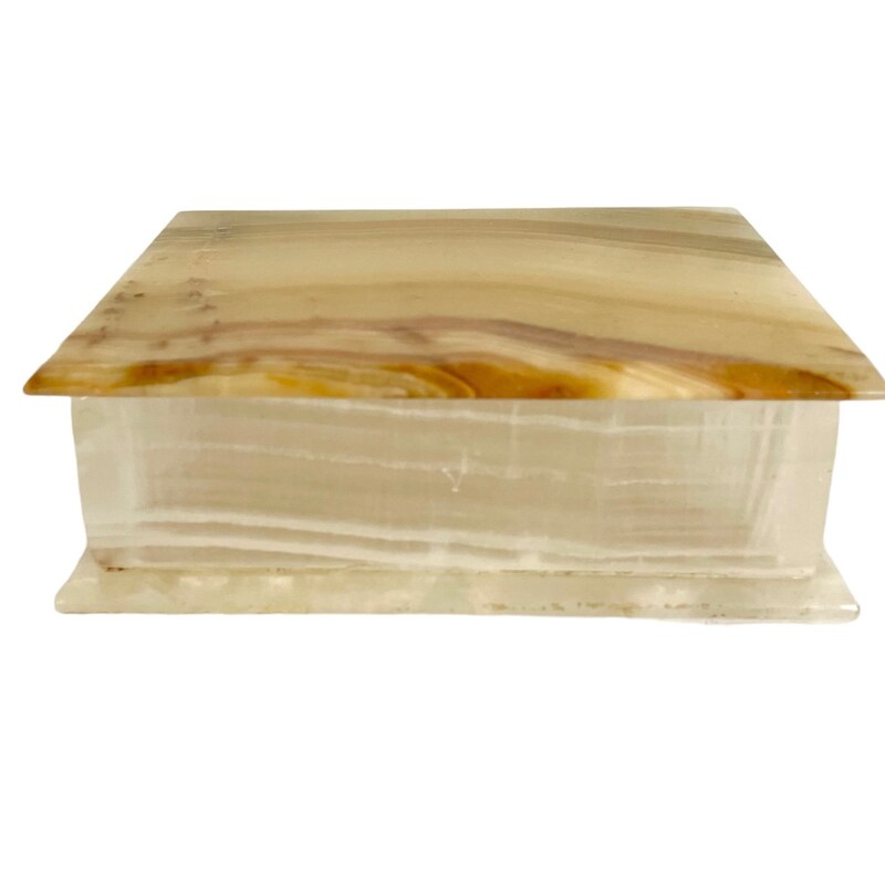Boîte De Rangement Décorative En Onyx - Diamètre 11 Cm, Hauteur 10.5 Cm - Objet D'occasion