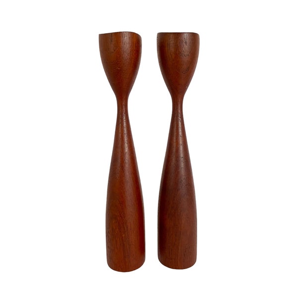 Mid Century Cool TEAK Wood Bird's Mouth CANDLEHOLDERS / 9-3/4" x 1-3/4" / Very Good Condition / Iconic MCM Design / Cool Scandinavian Style!