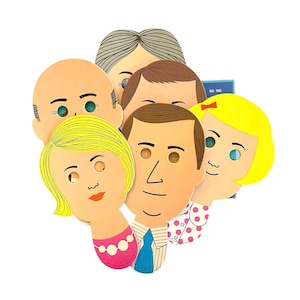 Vintage 1970s FAMILY FACE PUPPETS / Instructo Creative Play Set of Six