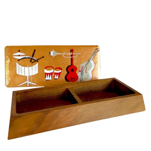 Mid Century (50s) Cool ERNEST SOHN Enamel, Copper and Walnut Sectioned BOX / 9-5/16