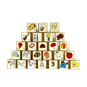Retro (70s) Set of 25 PLASTIC 2&quot; Square LEARNING CUBES / Groovy Graphics / Vibrant Coloring / Vintage Playroom Decor / Fun for All Ages!