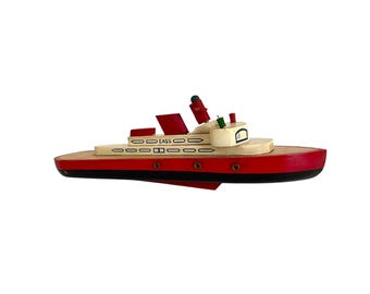 Vintage 1940s Cass Toys WOOD Passenger SHIP MODEL / 16-1/4" x 3-3/4" x 5-1/2" / Nautical Display / Vacation House Decor / Boat Lover