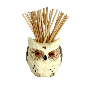 Retro (50s) Cool Ceramic OWL TOOTHPICK HOLDER / Made in Japan / 2-1/4&quot; x 1-3/4&quot; / Very Good, Preowned Condition / Bar Cart Style / Owl Lover