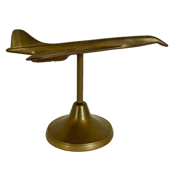 Mid Century (60s) Etched BRASS CONCORDE Desk SCULPTURE / Paperweight / Very Good Condition / 7-1/4" x 5" / Cool Home Office Style / Rare!