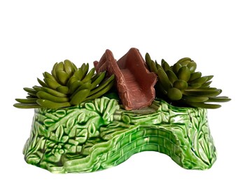 Vintage 1950s Shawnee 756 Green Glazed Ceramic BRIDGE PLANTER / 9-1/2" x 5-1/2" / Mid Century Succulent Planter / Retro Planter Collector