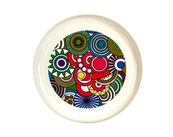 Vintage 1960s Deka PSYCHEDELIC Plastic SERVING TRAY / Groovy Geometric Design / 13" Diameter / Retro Serving Style / Outdoor Entertaining