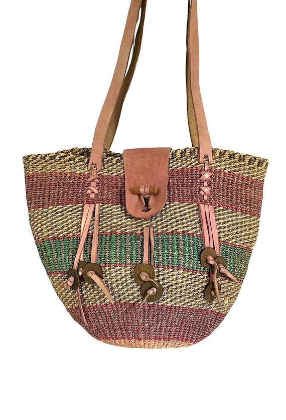 Vintage (70s) Woven SISAL and LEATHER TOTE / Very 