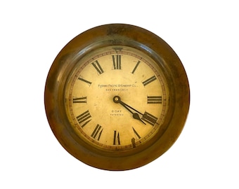 Vintage TIMEWORKS BRASS Porthole CLOCK / Panama Pacific Steamship Co. Reproduction / 11.5" x 3.75"