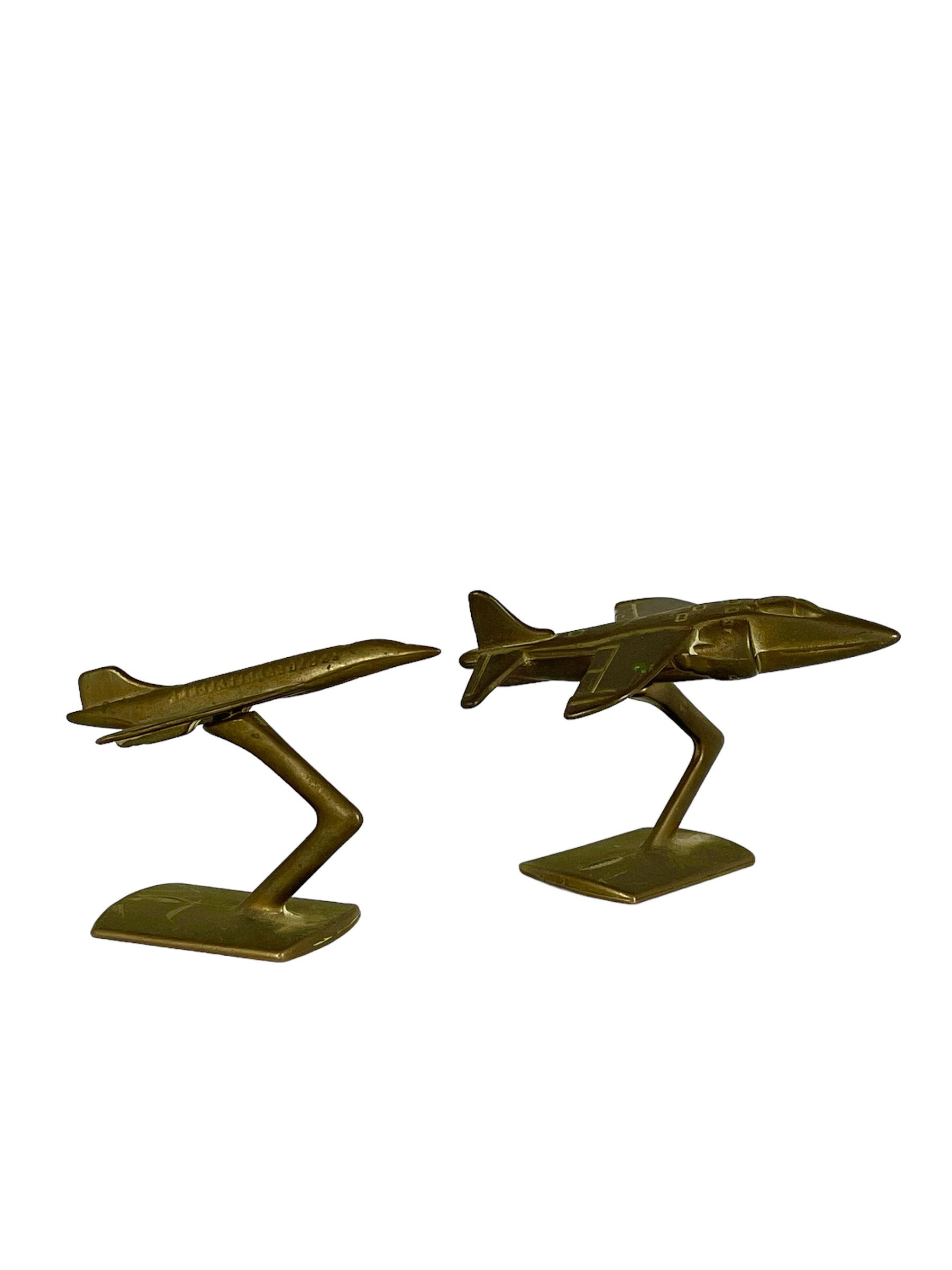 AIRPLANE Desk Paperweight Decor Statue Brass & Marble from