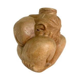 Retro Hand Carved WOOD Praying BUDDHA Art SCULPTURE / Very Good Used Condition / 6-3/4&quot; x 5-1/2&quot; / Yoga / Meditation Room Spiritual Decor