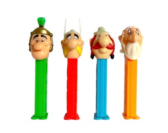 Vintage 1990s Set of Four ASTERIX PEZ DISPENSERS / Obelix, Asgerix, Roman Soldier and Muselix / Retro Pez Collectibles / Asterix Comic Lover