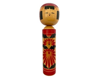 Vintage Large WOODEN KOKESHI DOLL / 14-1/2" x 4-1/2" / Hand-Painted, Artisan Signed Japanese Folk Art / Highly Collectible / Rare Find!