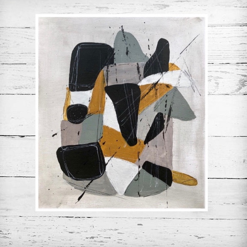 Mustard and Grey Abstract Wall Art Yellow Grey Art Print Etsy UK