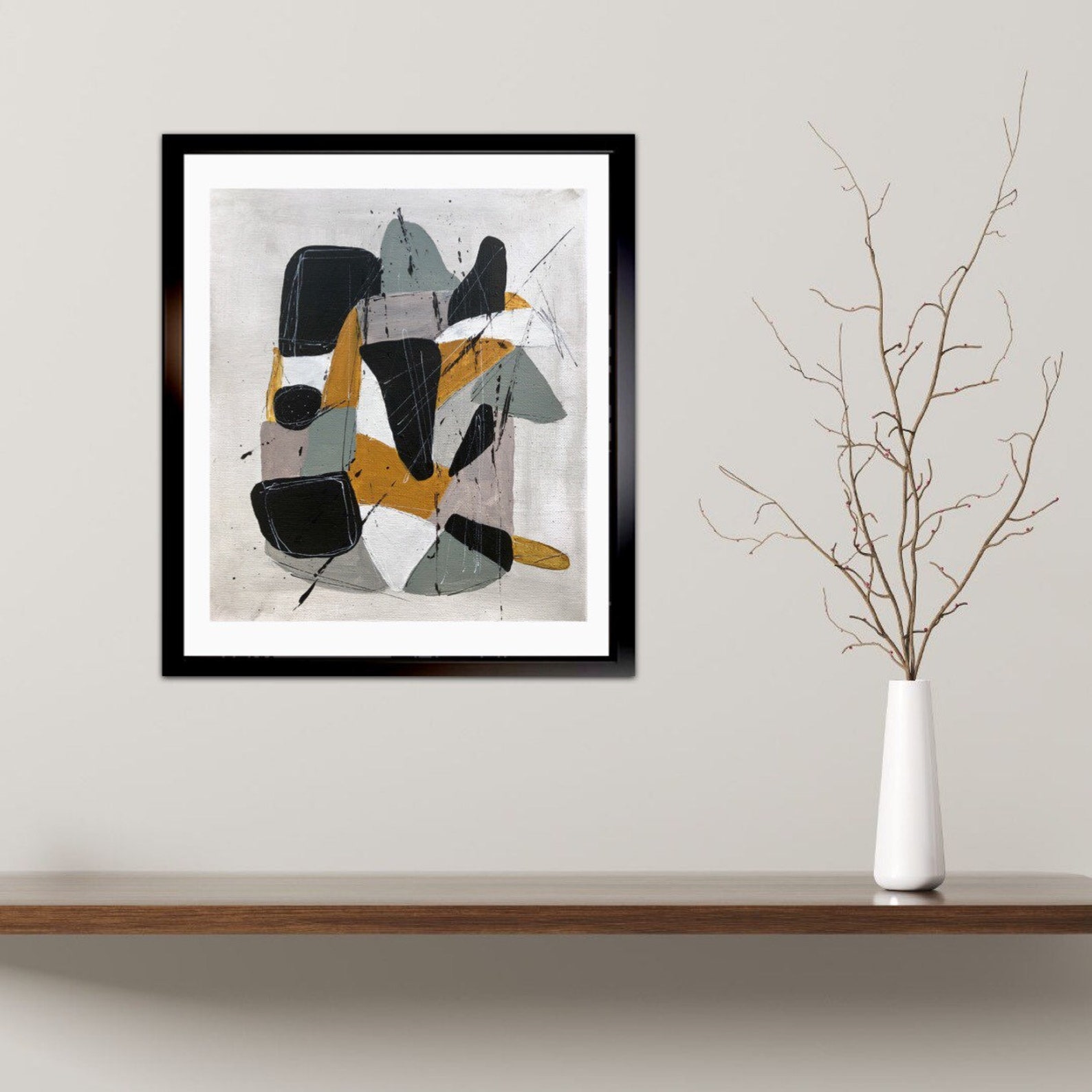 Mustard and Grey Abstract Wall Art Yellow Grey Art Print Etsy UK