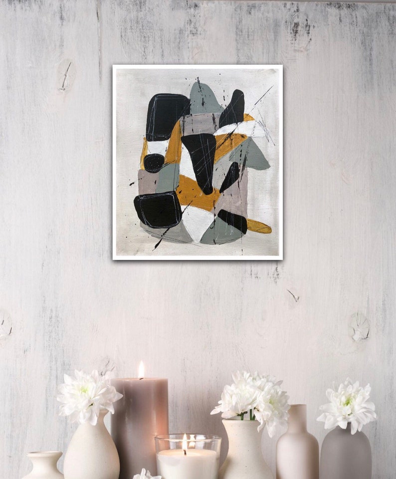 Mustard and Grey Abstract Wall Art Yellow Grey Art Print Etsy UK