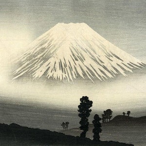 Japanese Art Print "Mt. Fuji in Mist" by Takahashi Shotei, woodblock, giclée, print, asian art, cultural art, mountain, woods, travel