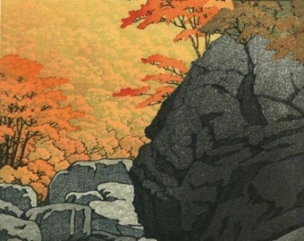 Japanese Art Woodblock Print Shin Hanga "Tengu Rock Shiobara" KAWASE HASUI