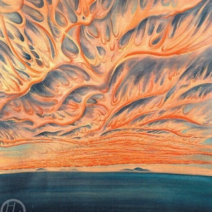 Japanese Art Print "Setting Sun, Sacramento Valley" by Obata Chiura, woodblock, giclée, print, America, California