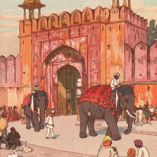 Japanese Art Print "Ajmer Gate, Jaipur" from the India and Southeast Asia Series by Yoshida Hiroshi, woodblock reproduction, cultural art