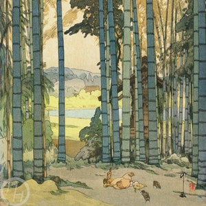 Japanese Art Print &quot;Bamboo Grove&quot; by Yoshida Hiroshi, woodblock, giclée, print, asian art, cultural art, bamboo trees, countryside