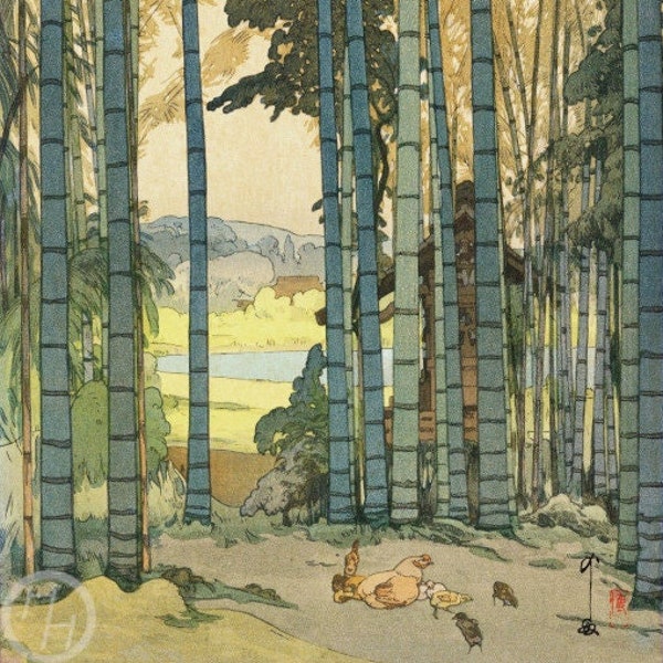 Japanese Art Print "Bamboo Grove" by Yoshida Hiroshi, woodblock, giclée, print, asian art, cultural art, bamboo trees, countryside