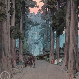 Japanese Art Print "Cryptomeria Avenue" by Yoshida Hiroshi, woodblock, giclée, print, cultural art, Japanese, forest, cedar trees