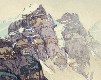 吉田博のアメリカシリーズより「モレーン湖」日本美術版画、木版画