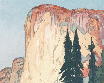 Japanese Art Print "El Capitan, Yosemite" from the American Series by Yoshida Hiroshi, woodblock, giclée, print, national park, America