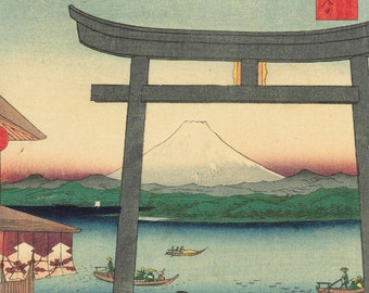 Japanese Art Print "Entrance To Enoshima in Sagami Province, 36 Views of Fuji" by Hiroshige Utagawa, woodblock, giclée, print, landscape