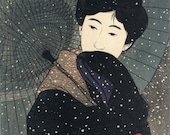 伊藤深水 楽天市場】伊東深水（絵画｜アート・美術品・骨董品・民芸品）：ホビー 巨匠(K-YC668) 美人 雪傘 額装 314/350 木版画 版画